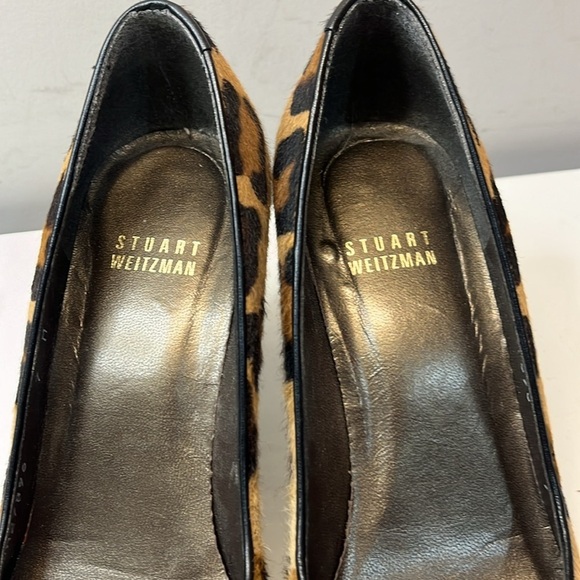 Stuart Weitzman Platform Leather Leopard Print Peep Toe Heels, size 7 - Picture 5 of 14